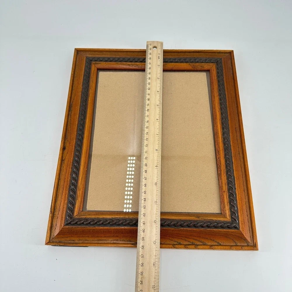 Traditional Honey Wood Picture Frame with Dark Rope Trim Inlay 8x10 Photo Size